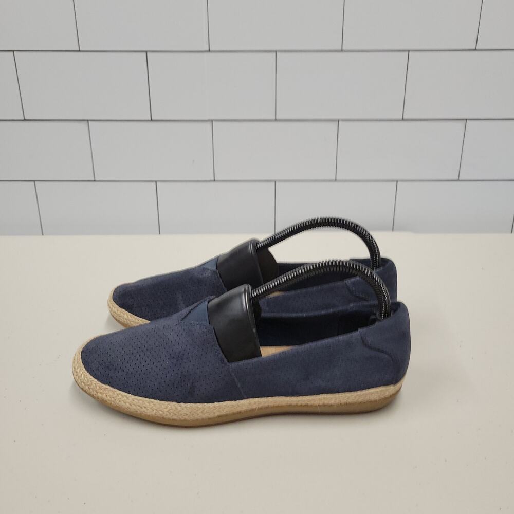 Clarks Womens Size 8 Navy Blue Suede Slip On Espadrille Comfort Shoes